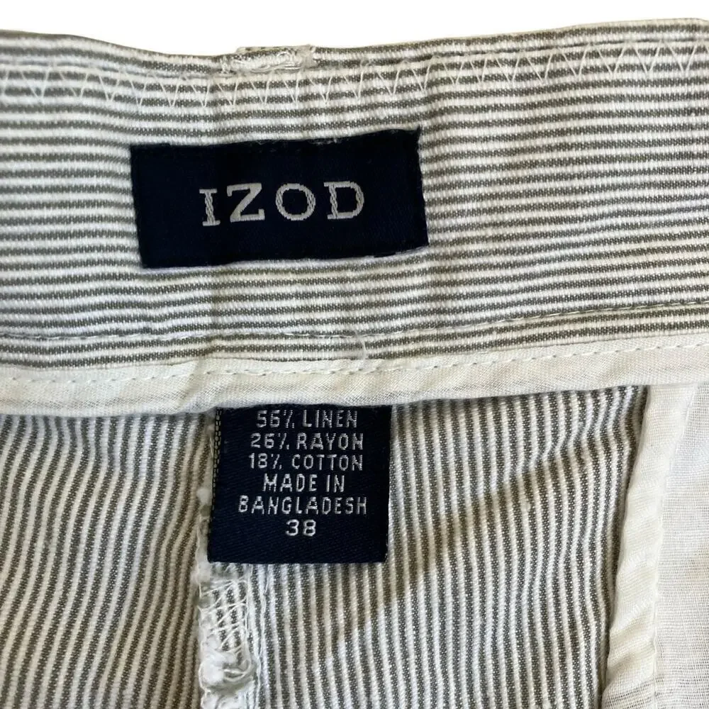 Izod Mens Striped Linen Blend Flat Front Chino Shorts 9.5” Inseam NWT Sz 38